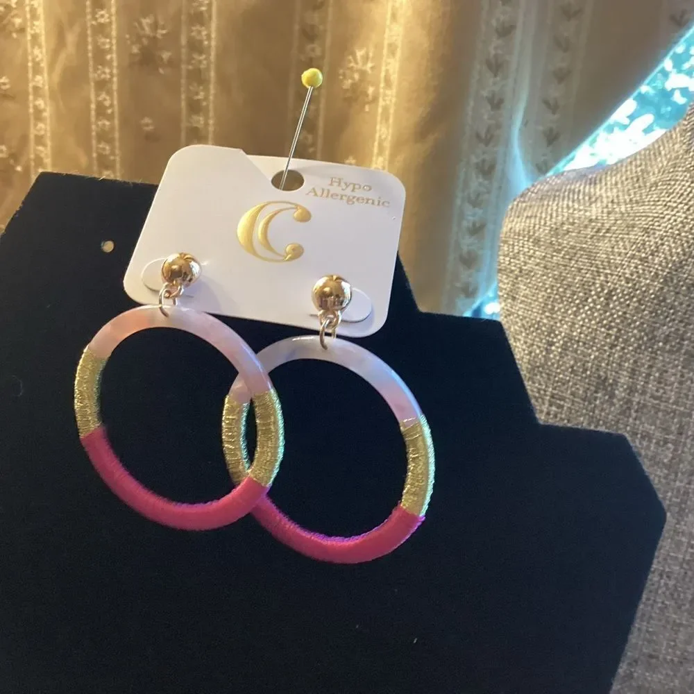 Pink and Gold Hoop Pierced Earrings